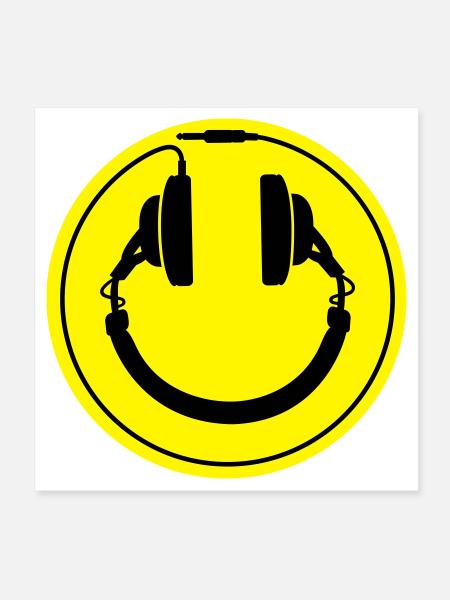 Headphones smiley wire plug - Poster 20x20 cm - Weiß
