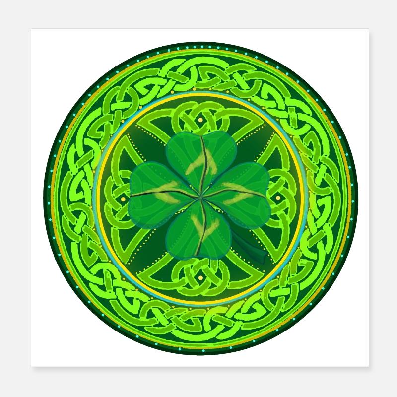 Kleeblatt mit vier Keltischen Blättern Poster 20x20 cm