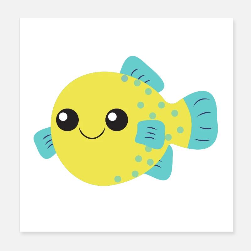 Puffer fish, cute cute fish, ocean, Poster 8" x 8" (20x20 cm)