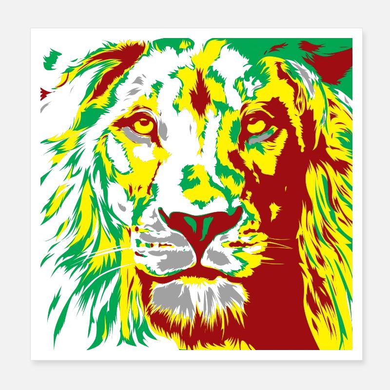 Leeuw in reggaekleurige sprint Poster 20x20 cm