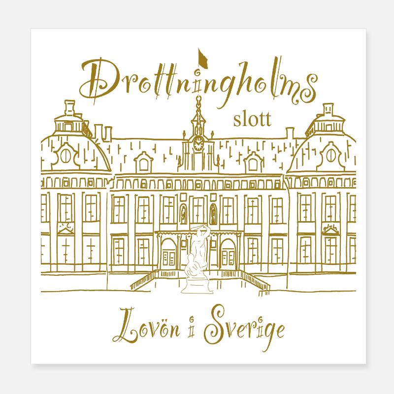 Suède Palais de Drottningholm, dessin à la main Poster 20 x 20 cm