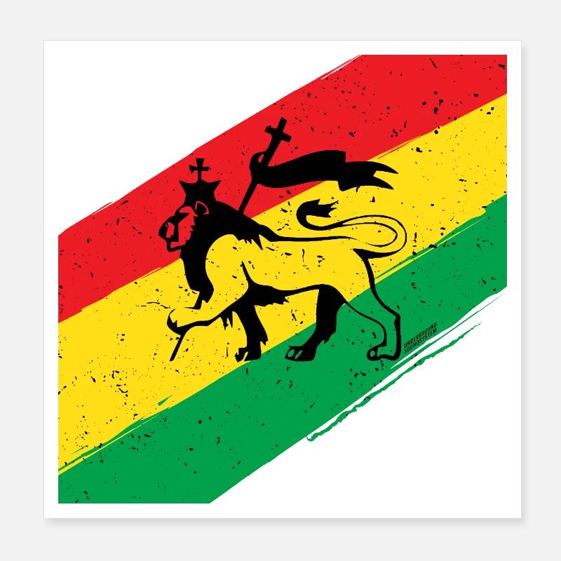 Rasta Löwe vor Dreifarben Flagge - Poster 20x20 cm - Weiß
