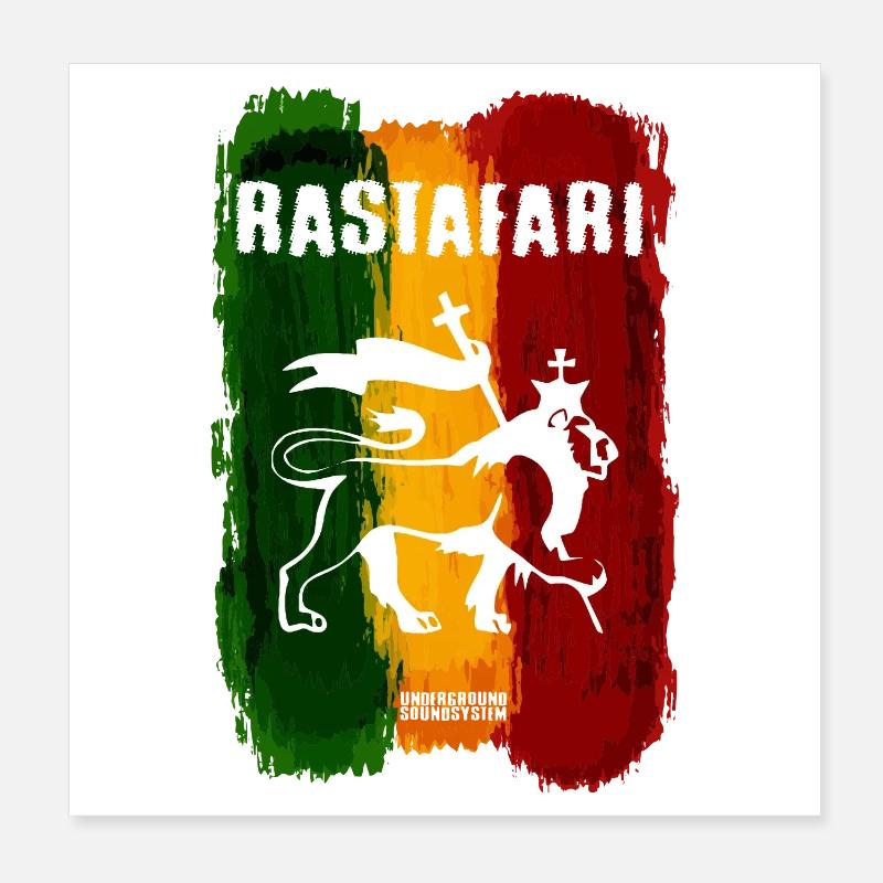 Rastafari Löwe auf Regenbogenstreifen - Poster 20x20 cm - Weiß
