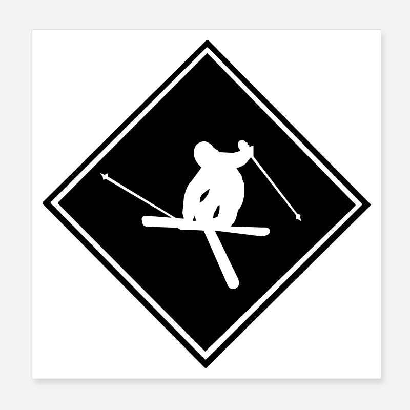 Ski Schild - Poster 20x20 cm - Weiß