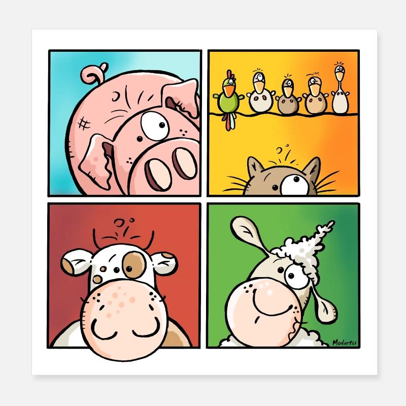 Funny Farm - Poster 20x20 cm - Weiß