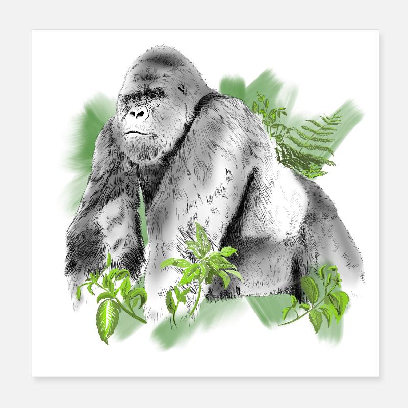 Gorilla - Poster 20 x 20 cm - blanc