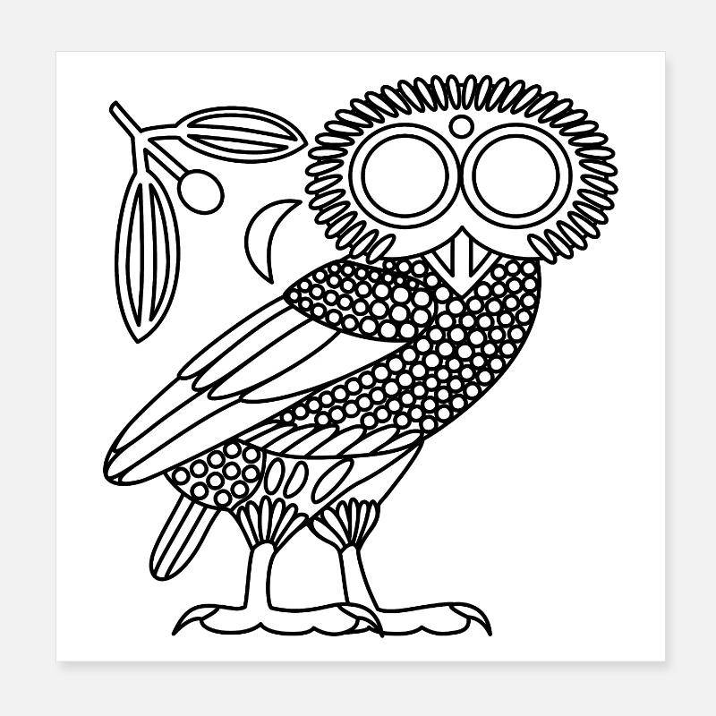Chouette d'Athéna [Blanc + Couronne et croissant] Poster 20 x 20 cm