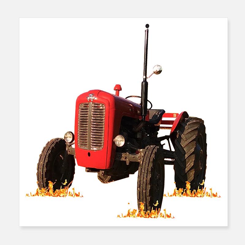 Roter Traktor im Feld Poster 20x20 cm