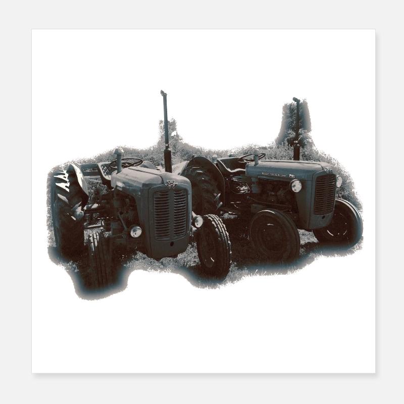 Duo de tracteurs sur le terrain Poster 20 x 20 cm