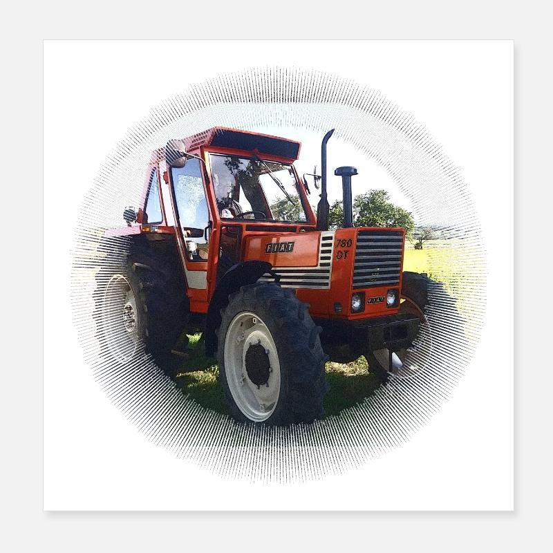 Roter Traktor Feldlandschaft - Poster 20x20 cm - Weiß