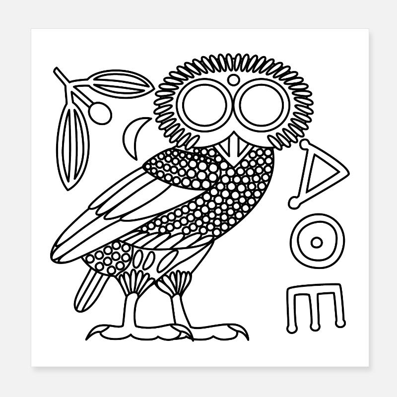 Chouette d'Athéna [Contour noir + tout] Poster 20 x 20 cm