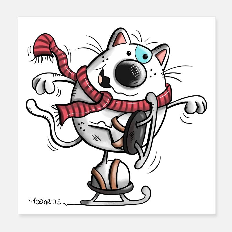 Cat course patins à glace Poster 20 x 20 cm