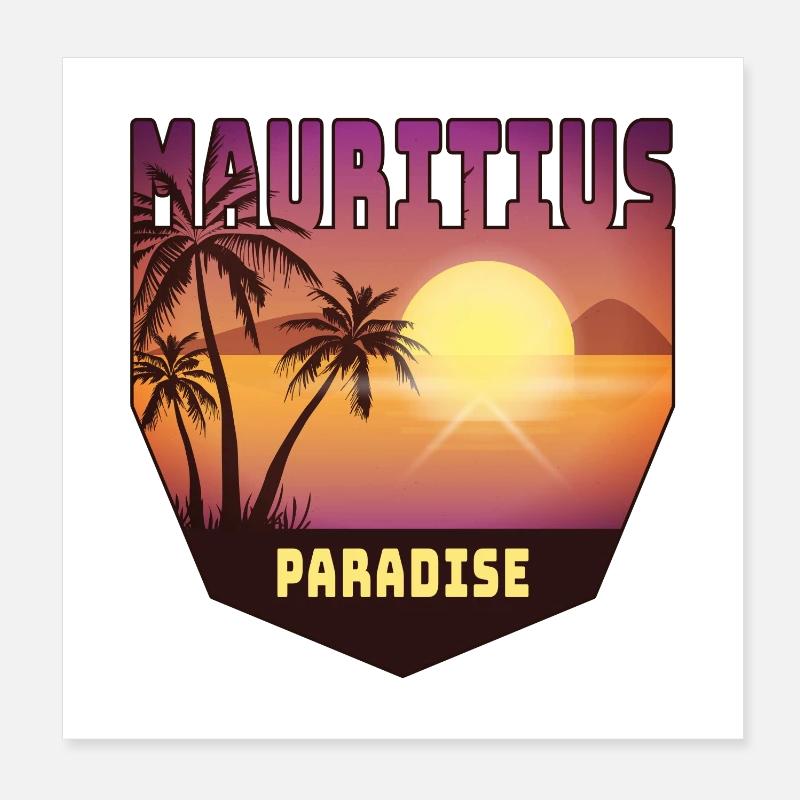 Mauritius Design mit Palmen und Sonne / Geschenk Poster 20x20 cm