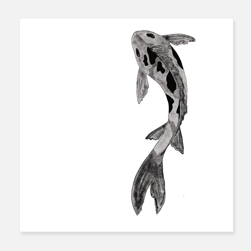 Silhouette Koi sur noir Poster 20 x 20 cm