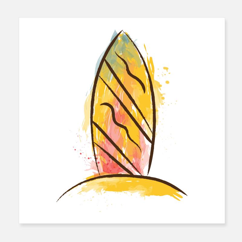 Color Splash Surfboard Beach Vibe Poster 20x20 cm