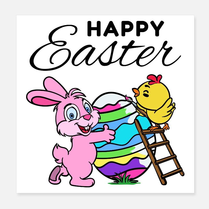 Happy Easter Easter Bunny Easter Chick Sweet Poster 8" x 8" (20x20 cm)