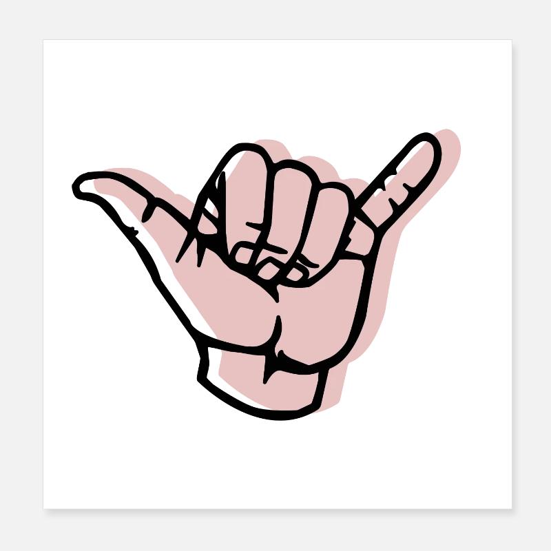 Hand - Shaka - Versatz - Poster 20x20 cm - Weiß