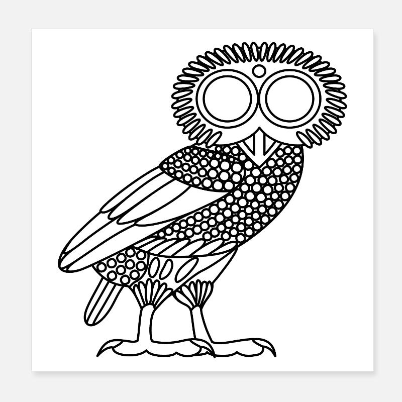 Eule der Athene [Black Outline (nur Eule)] Poster 20x20 cm