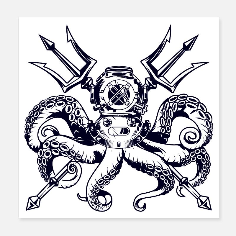 Trident Diving Octopus Poster 8" x 8" (20x20 cm)