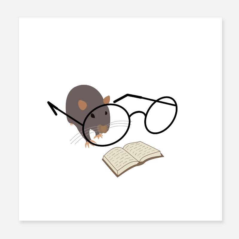 Leseratte mit Brille – süßer Bücherfreund - Poster 20x20 cm - Weiß