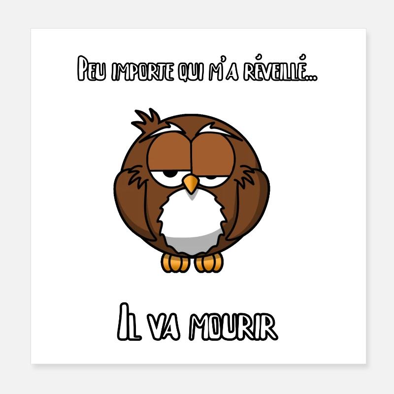 Réveil difficile, hibou - Poster 20 x 20 cm - blanc