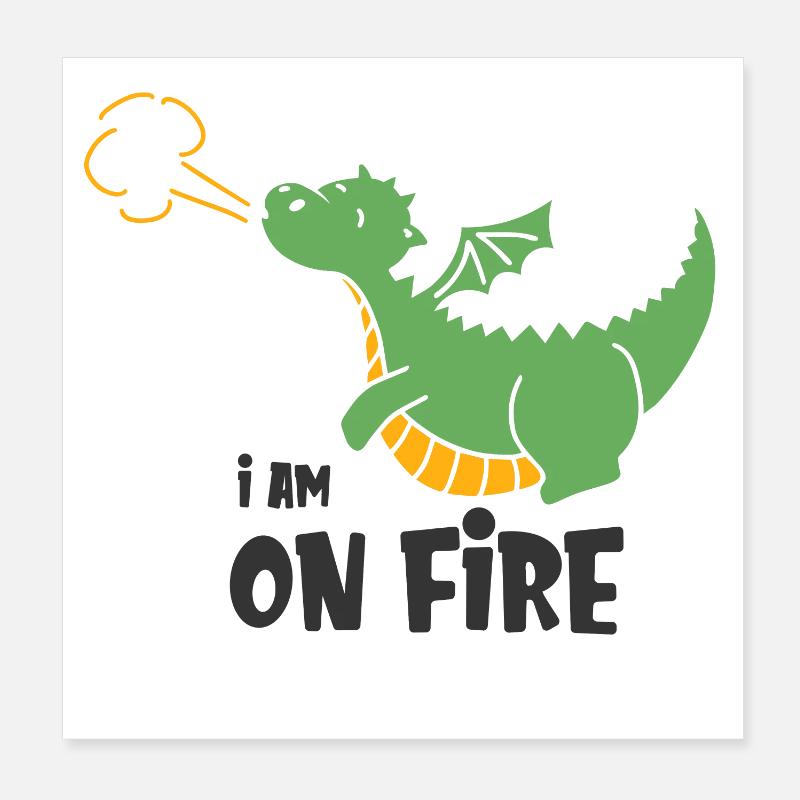 Dragon de Feu Humoristique pour Enfants Poster 20 x 20 cm