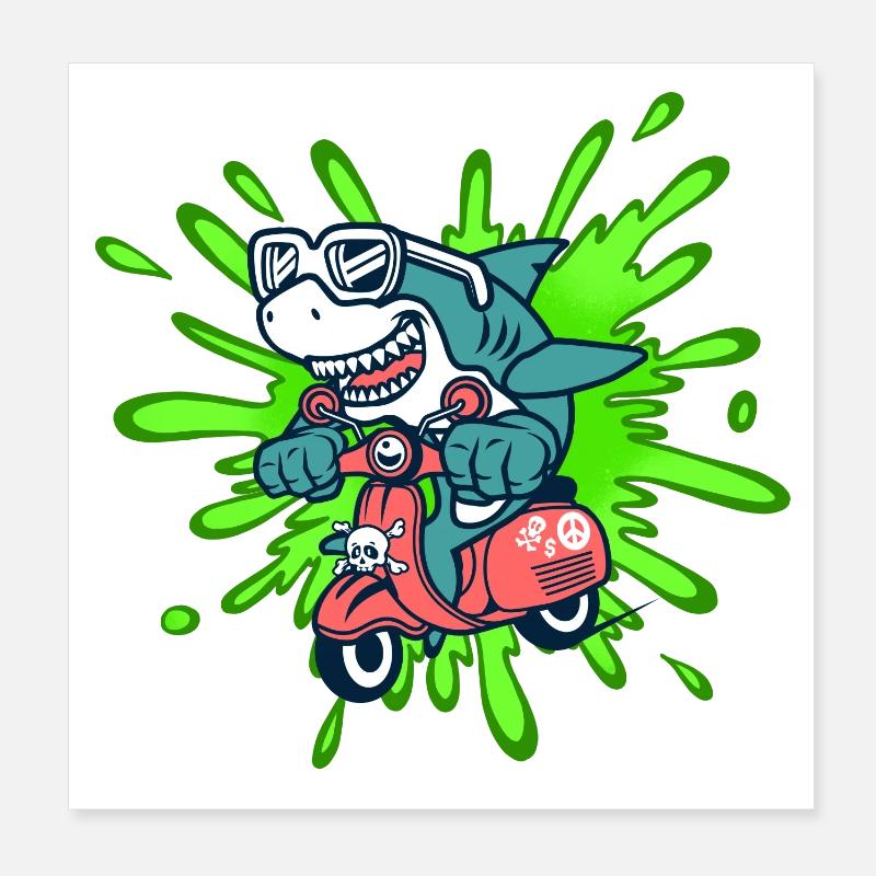 Shark Funny Vélomoteur Cyclomoteur Roller Comic Poster 20 x 20 cm