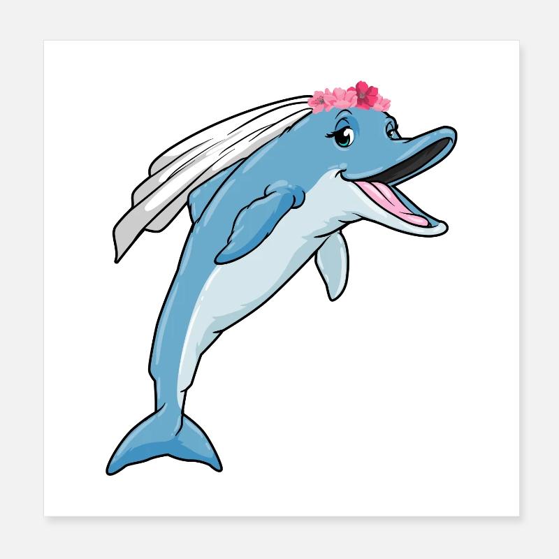 Dolphin Bridal Veil Wedding Poster 8" x 8" (20x20 cm)