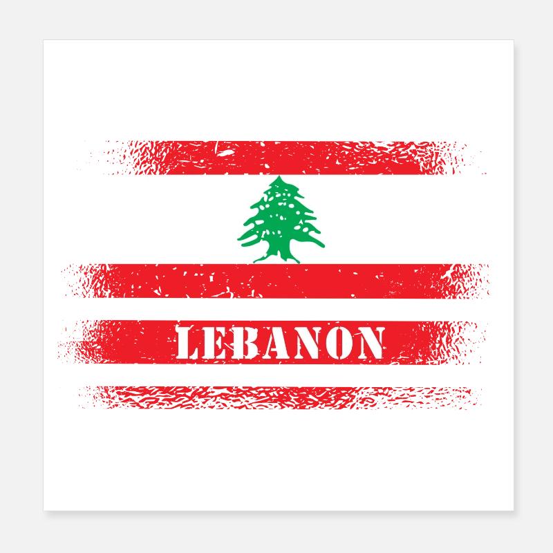 Libanon Vintage Flagge - Poster 20x20 cm - Weiß