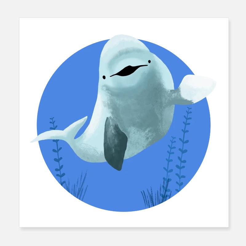 Belouga joyeux dans un cercle bleu Poster 20 x 20 cm