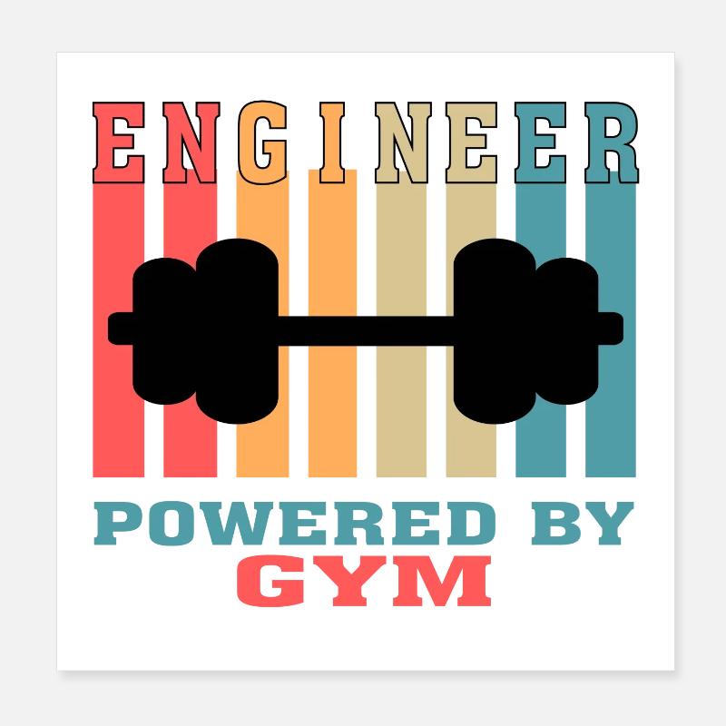 Funny Engineer Powered by Gym Tshirt for Engineers Poster 8" x 8" (20x20 cm)
