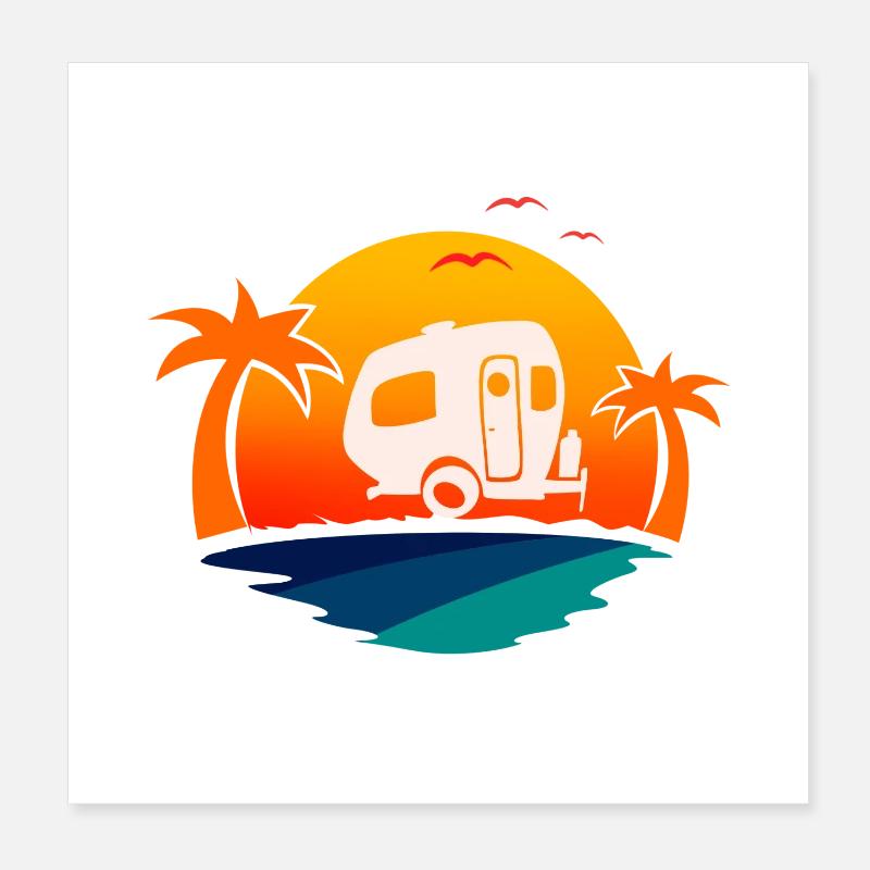 Camper Camping - Poster 20x20 cm - Weiß