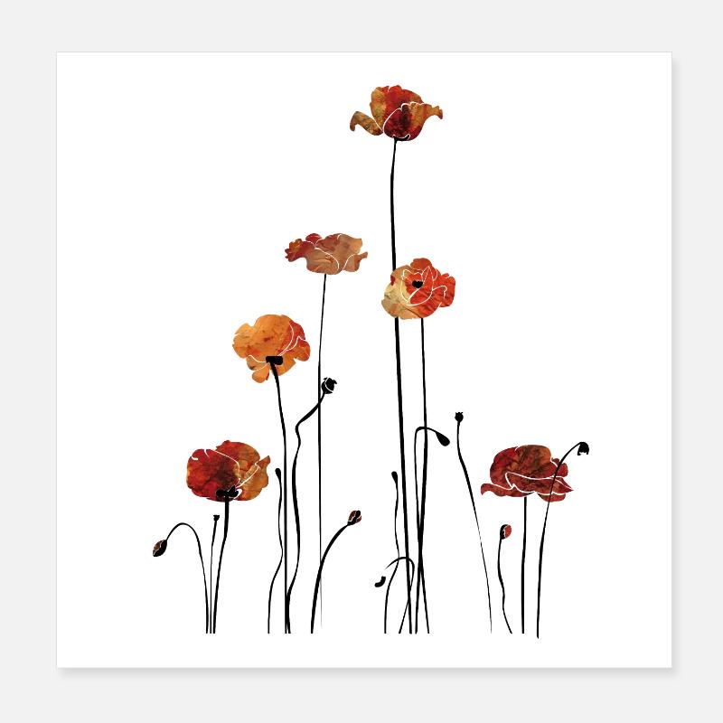 Mohnblumen Silhouette Design Poster 20x20 cm