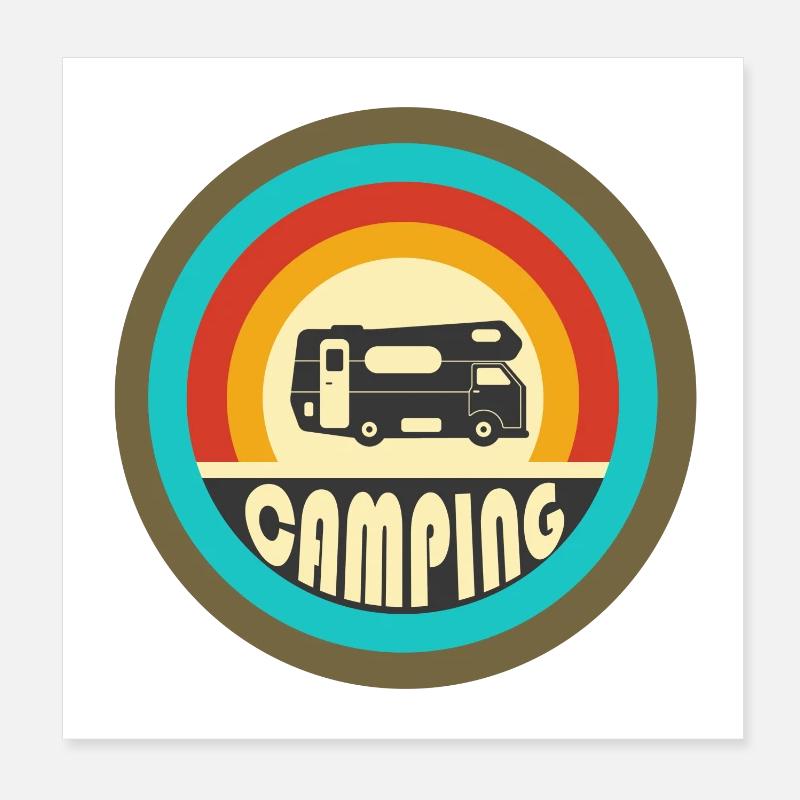 Camping Vintage Design / Geschenkidee - Poster 20x20 cm - Weiß