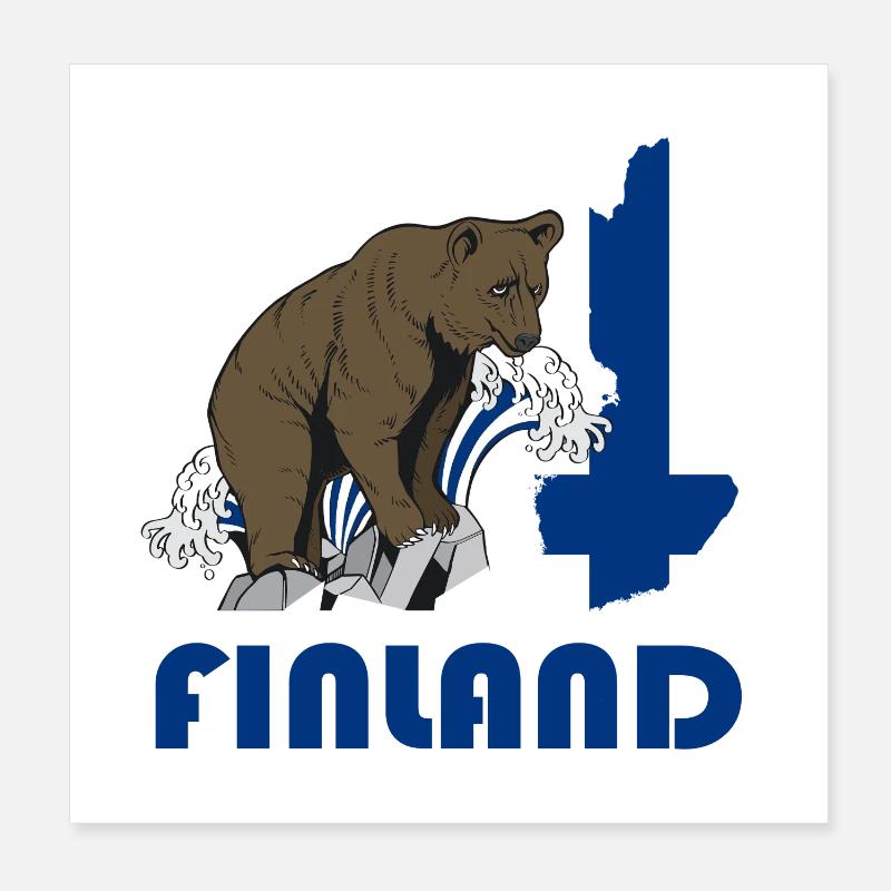 Conception d'ours de Finlande avec carte et drapeau Poster 20 x 20 cm