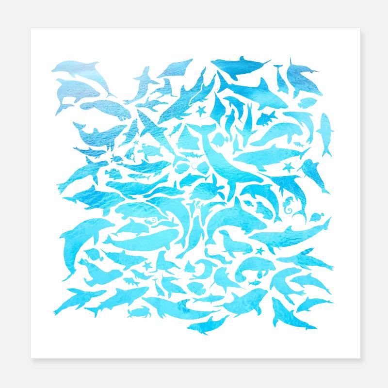 Meeresbwohner Design mit Fischen / Geschenkidee - Poster 20x20 cm - Weiß