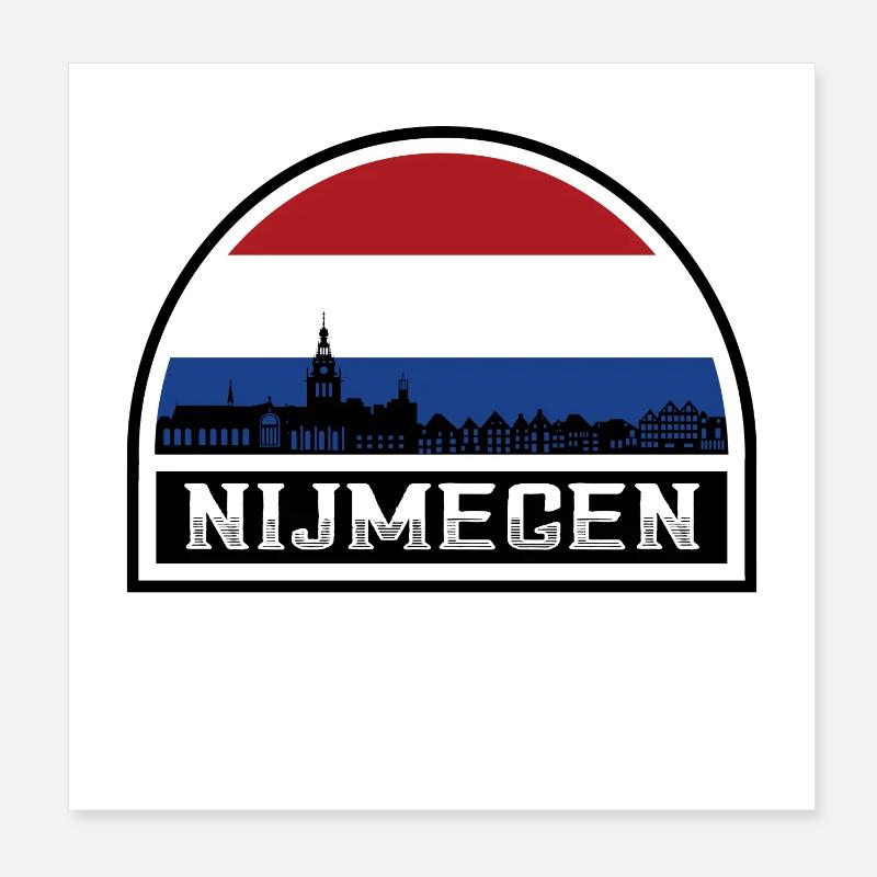 Nijmegen Netherlands Skyline Silhouette Dutch Flag Poster 8" x 8" (20x20 cm)