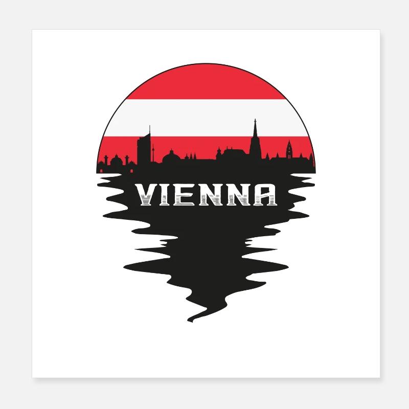 Vienna Austria Skyline Silhouette Austrian Flag Tr Poster 8" x 8" (20x20 cm)