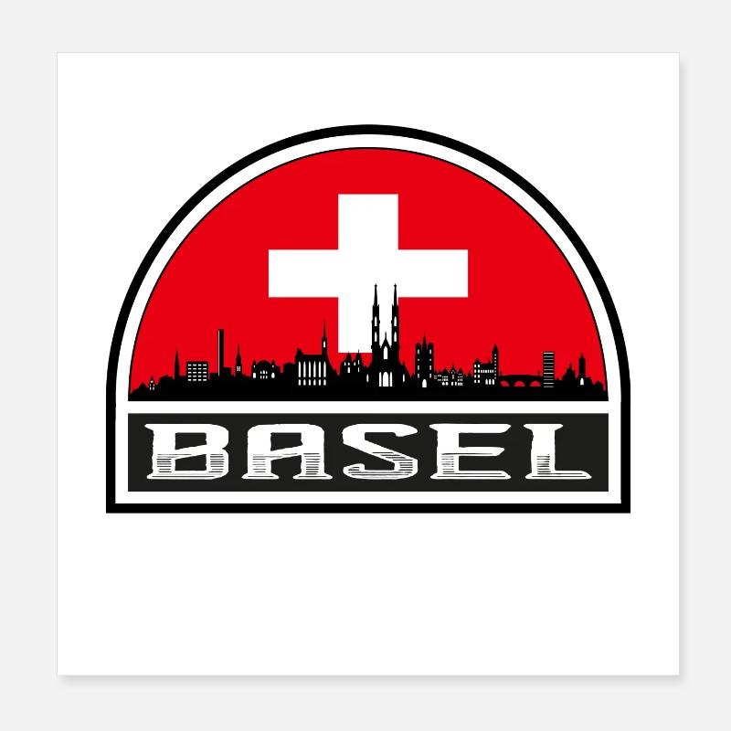 Bâle Suisse Skyline Silhouette Drapeau Suisse Tr Poster 20 x 20 cm