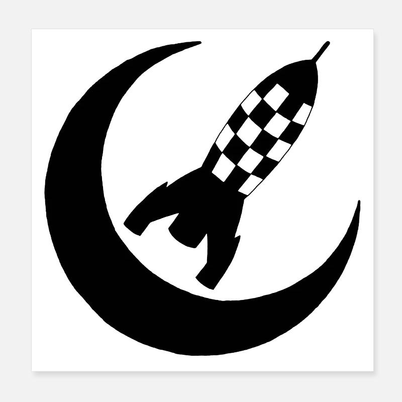 Fusée noire et demi-lune Poster 20 x 20 cm