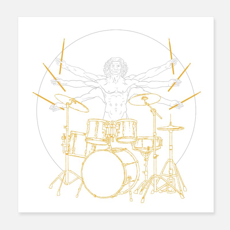 Schlagzeug Da Vinci - Drummer Rock Geschenk - Poster 20x20 cm - Weiß