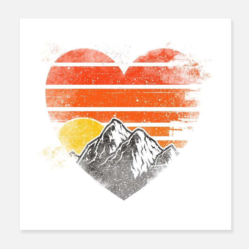Berge Herz - Poster 20x20 cm - Weiß