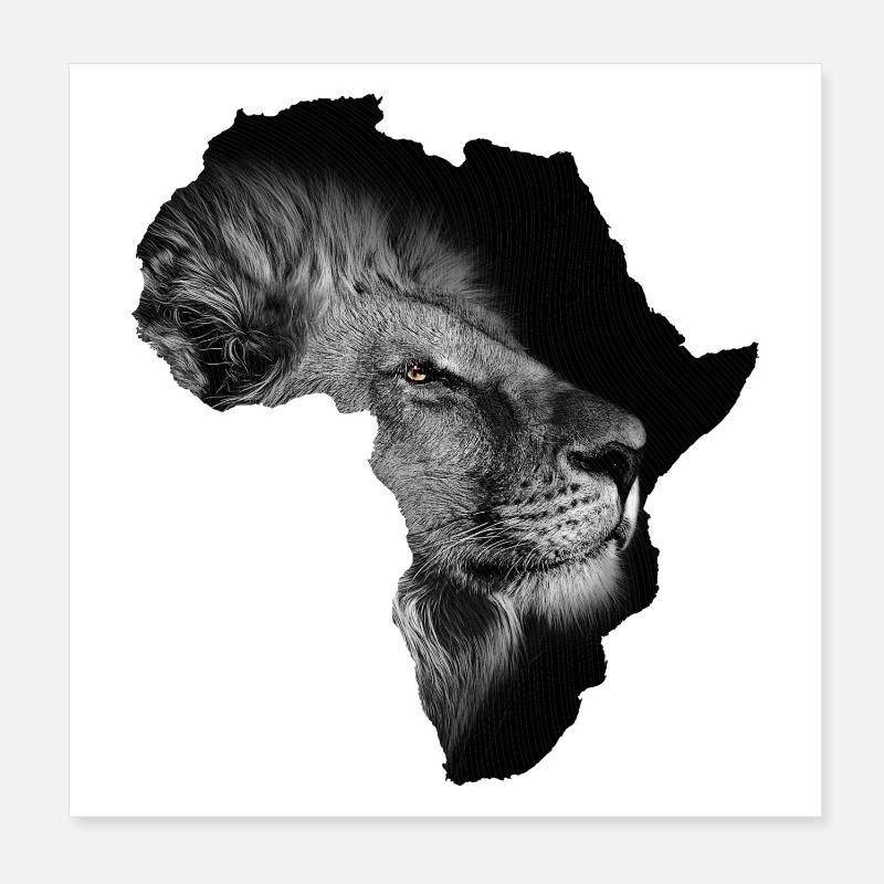 continent afrique lion - Poster 20 x 20 cm - blanc