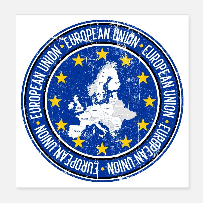 EU Map Circle Stars Emblem Poster 8" x 8" (20x20 cm)