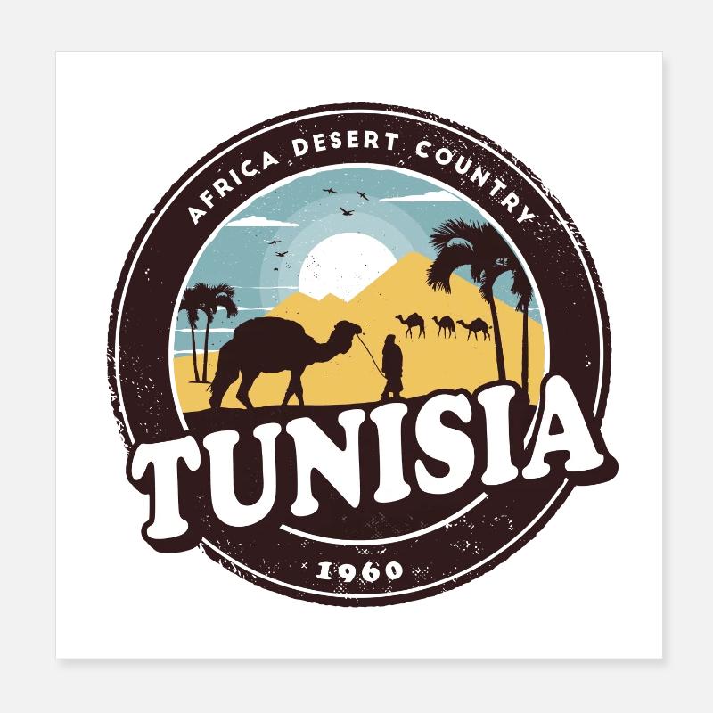 Tunesien Wüsten Design mit Kamelen / Geschenkidee Poster 20x20 cm