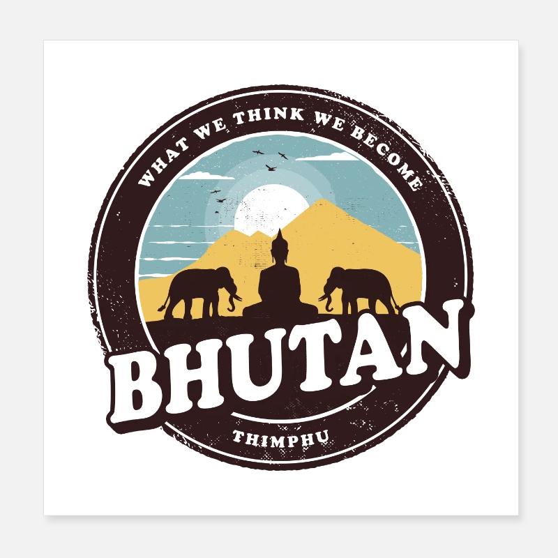 Bhutan Buddha Design with Elephants / Gift Idea Poster 8" x 8" (20x20 cm)