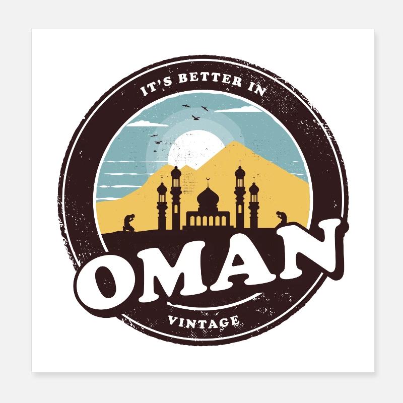 Oman Vintage Mosquée Design Poster 20 x 20 cm
