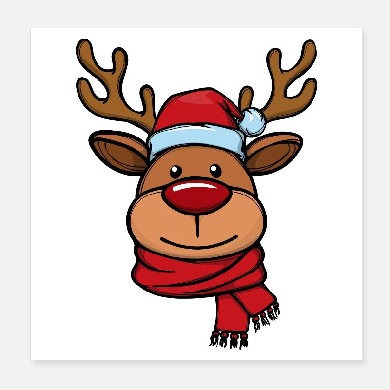 Noël Xmas le visage de renne Poster 20 x 20 cm