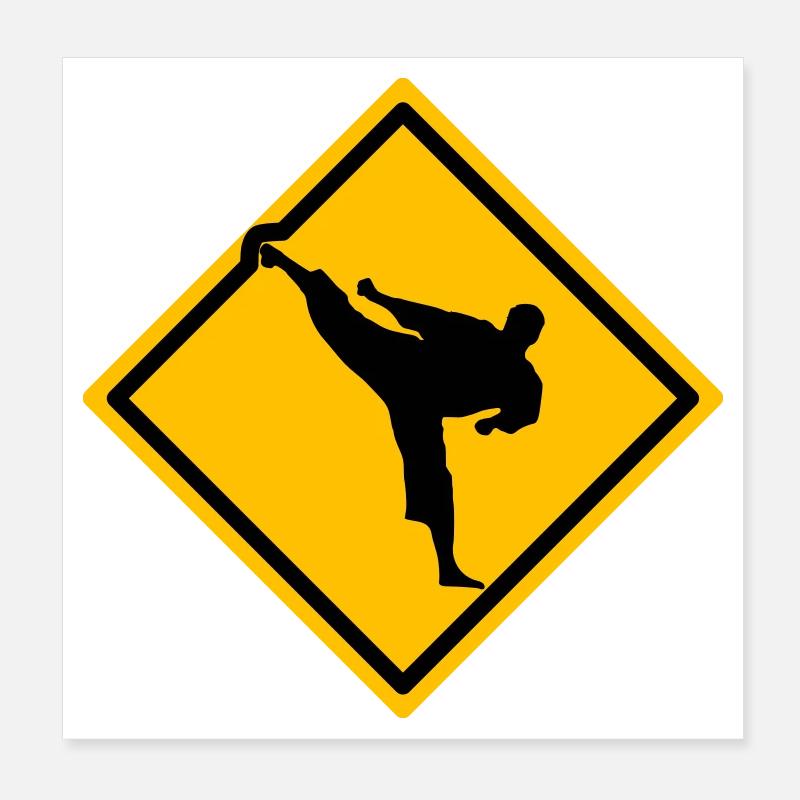 Karate Warnschild Yokogeri Poster 20x20 cm