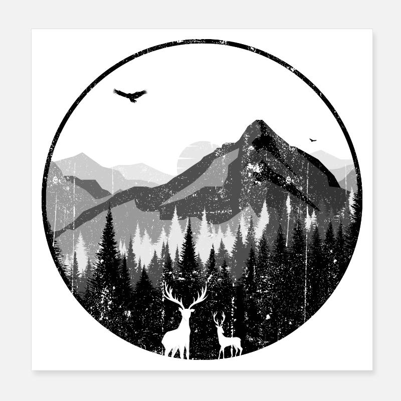 Mountain Dawn Deer Silhouettes Poster 8" x 8" (20x20 cm)